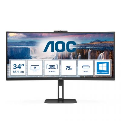 AOC V5 CU34V5CW Monitor PC 86,4 cm (34") 3440 x 1440 Pixel Wide Quad HD LED Nero