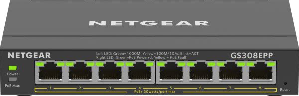 NETGEAR GS308EPP Gestito L2/L3 Gigabit Ethernet (10/100/1000) Supporto Power over Ethernet (PoE) Nero