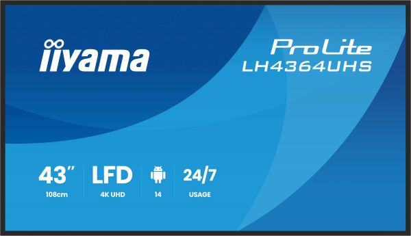 iiyama LH4364UHSB-B1AG visualizzatore di messaggi 109,2 cm (43") Wi-Fi 500 cd/m² 4K Ultra HD Processore integrato Android 24/7