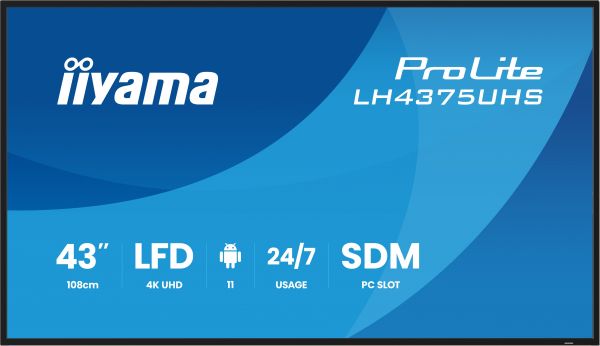 iiyama LH4375UHS-B2AG visualizzatore di messaggi Pannello piatto per segnaletica digitale 108 cm (42.5") LCD Wi-Fi 500 cd/m² 4K Ultra HD Nero Processore integrato Android 11 24/7