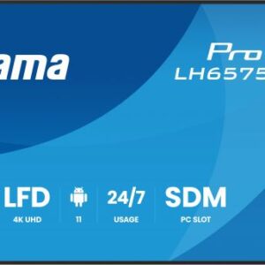 iiyama LH6575UHS-B2AG visualizzatore di messaggi Pannello piatto per segnaletica digitale 163,8 cm (64.5") LCD Wi-Fi 500 cd/m² 4K Ultra HD Nero Processore integrato Android 11 24/7