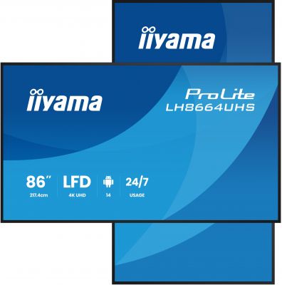 iiyama LH8664UHS-B3AG visualizzatore di messaggi Pannello piatto per segnaletica digitale 2,17 m (85.6") Wi-Fi 500 cd/m² 4K Ultra HD Nero Processore integrato Android 24/7