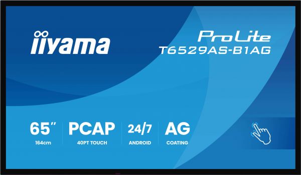 iiyama T6529AS-B1AG visualizzatore di messaggi Design chiosco 163,8 cm (64.5") LED Wi-Fi 420 cd/m² 4K Ultra HD Nero Touch screen Processore integrato Android 24/7